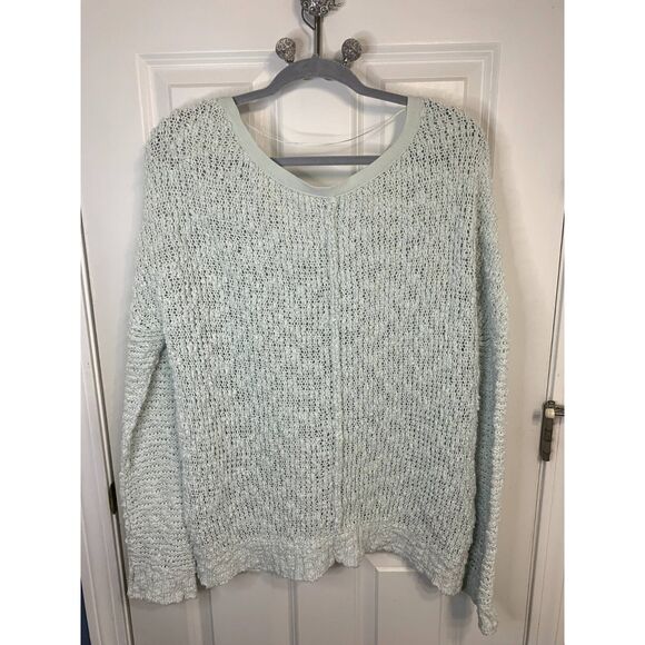 Free People Songbird Seafoam Oversized Chunky Knit V-Neck Sweater Size Small - Picture 2 of 4